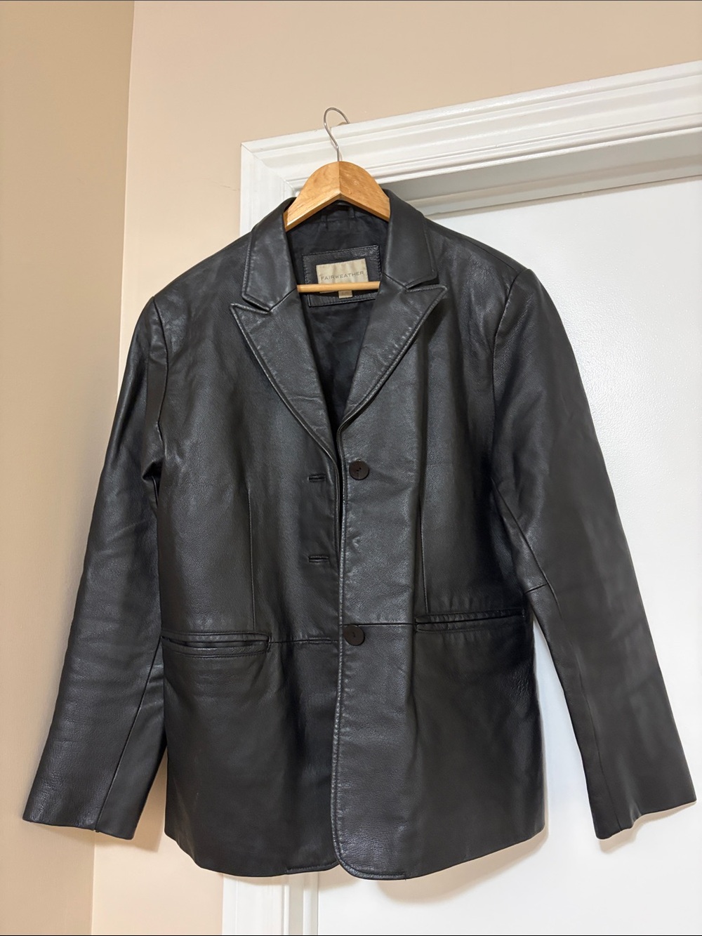 🖤Vintage Oversized Black 100% Genuine Leather Blazer Jacket